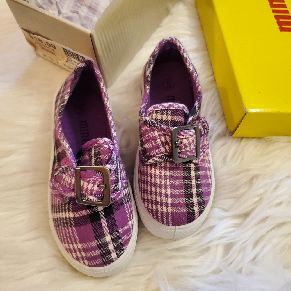 Mine Plaid Buckle Sneaker - purple & white